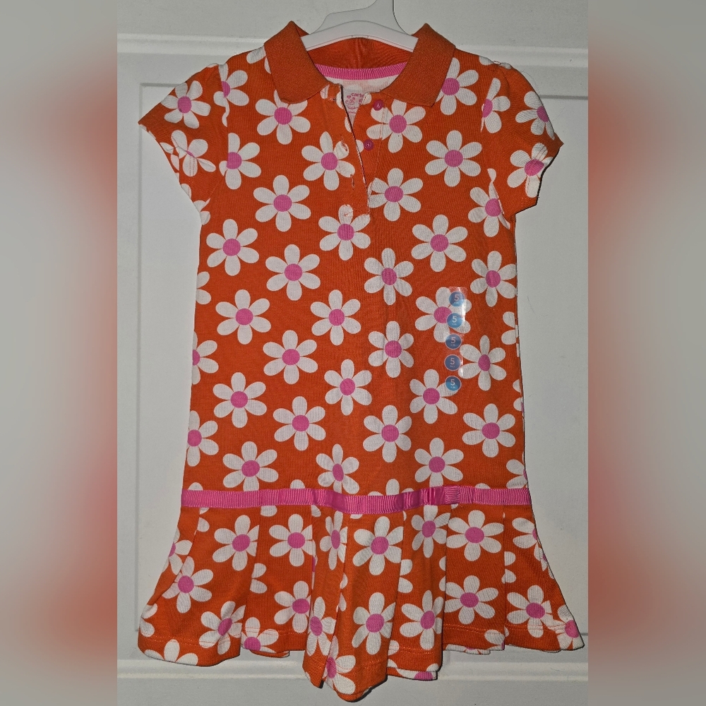 Carters Girls Orange, Pink, White Daisy Dress Size 5 Pleated Bottom NWT